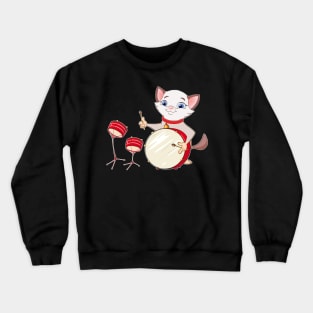 Cool Cat Playing Jazz on Drums Crewneck Sweatshirt